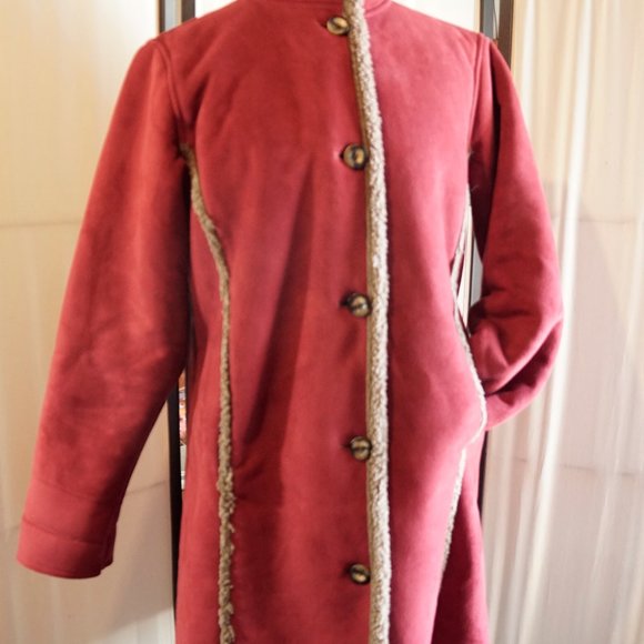 L.L. BEAN Raspberry Coat Microsuede Shearling Hip - Picture 5 of 8